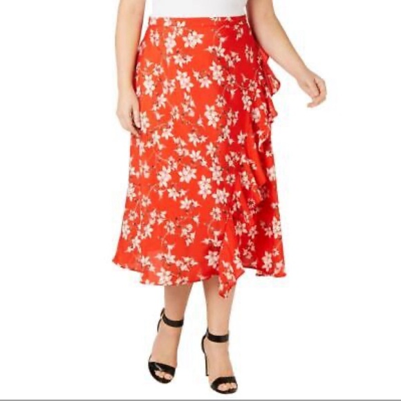Calvin Klein Dresses & Skirts - CALVIN KLEIN women’s ruffle front skirt tango floral print size 12